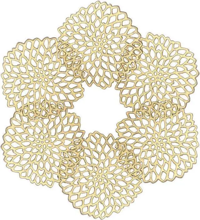 Main image of Sweet Elegance® Coasters Set of 6 Hollow PVC Coaster Cup Mats Thanksgiving Table Ornament Decorations for Home Festival (Gold Flowers)