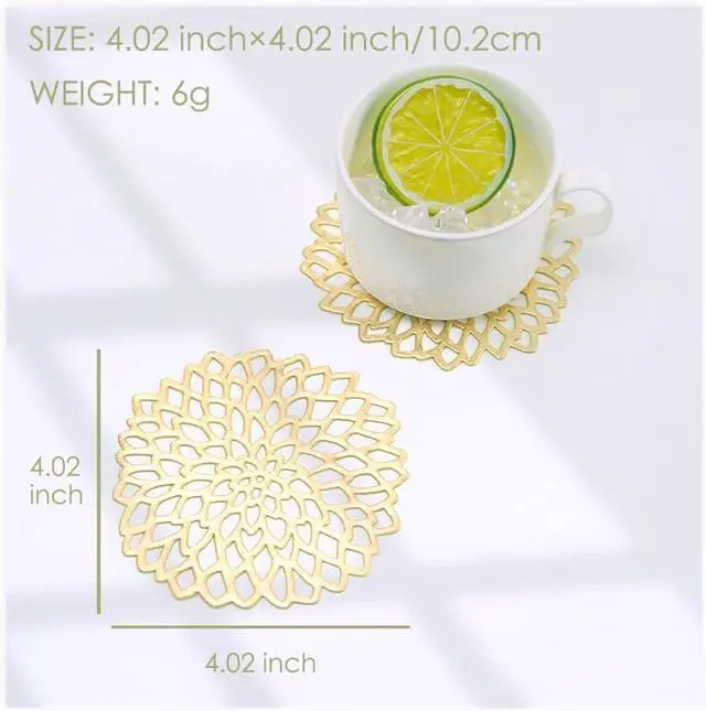 Alt view image 4 of 7 - Sweet Elegance® Coasters Set of 6 Hollow PVC Coaster Cup Mats Thanksgiving Table Ornament Decorations for Home Festival (Gold Flowers)