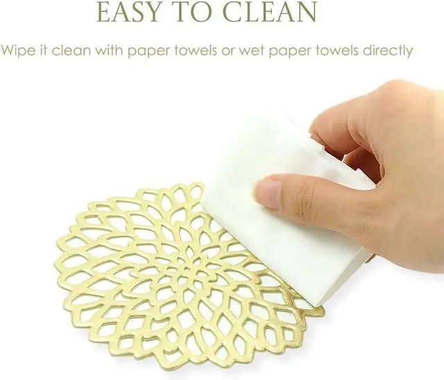 Alt view image 6 of 7 - Sweet Elegance® Coasters Set of 6 Hollow PVC Coaster Cup Mats Thanksgiving Table Ornament Decorations for Home Festival (Gold Flowers)