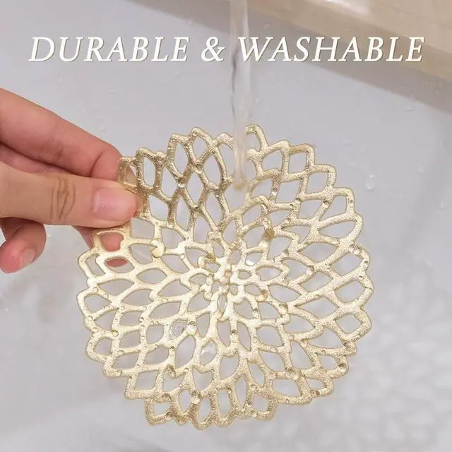 Alt view image 5 of 7 - Sweet Elegance® Coasters Set of 6 Hollow PVC Coaster Cup Mats Thanksgiving Table Ornament Decorations for Home Festival (Gold Flowers)