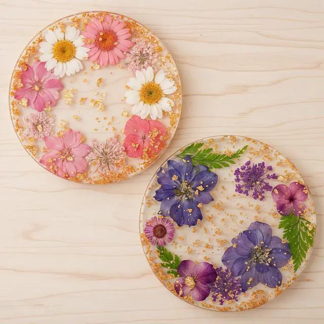 Main image of 2pcs Floral Coasters Cute, 8.7cm/3.4Inch Non-Slip Resin Flower Coasters, Desk Coaster Set for Office Women, Cute Coaster for Drinks Coffee Table Wooden Desks Kitchen Bar Mugs