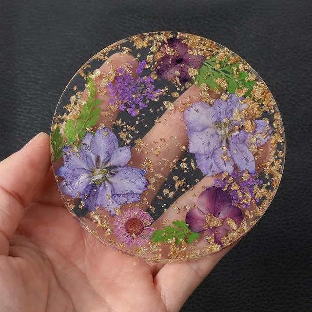 Alt view image 2 of 7 - 2pcs Floral Coasters Cute, 8.7cm/3.4Inch Non-Slip Resin Flower Coasters, Desk Coaster Set for Office Women, Cute Coaster for Drinks Coffee Table Wooden Desks Kitchen Bar Mugs