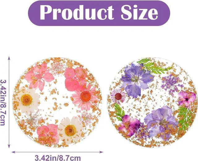 Alt view image 3 of 7 - 2pcs Floral Coasters Cute, 8.7cm/3.4Inch Non-Slip Resin Flower Coasters, Desk Coaster Set for Office Women, Cute Coaster for Drinks Coffee Table Wooden Desks Kitchen Bar Mugs