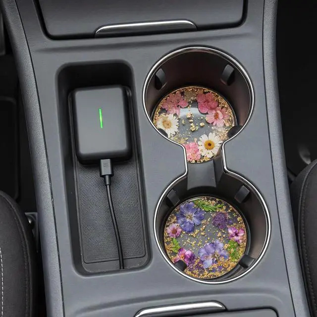 Alt view image 4 of 7 - 2pcs Floral Coasters Cute, 8.7cm/3.4Inch Non-Slip Resin Flower Coasters, Desk Coaster Set for Office Women, Cute Coaster for Drinks Coffee Table Wooden Desks Kitchen Bar Mugs