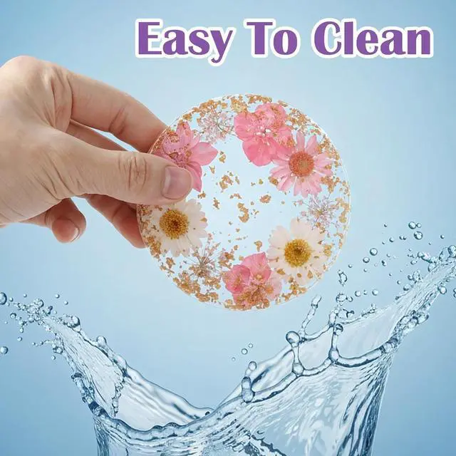 Alt view image 5 of 7 - 2pcs Floral Coasters Cute, 8.7cm/3.4Inch Non-Slip Resin Flower Coasters, Desk Coaster Set for Office Women, Cute Coaster for Drinks Coffee Table Wooden Desks Kitchen Bar Mugs