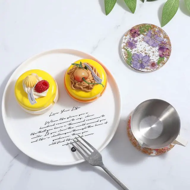 Alt view image 6 of 7 - 2pcs Floral Coasters Cute, 8.7cm/3.4Inch Non-Slip Resin Flower Coasters, Desk Coaster Set for Office Women, Cute Coaster for Drinks Coffee Table Wooden Desks Kitchen Bar Mugs