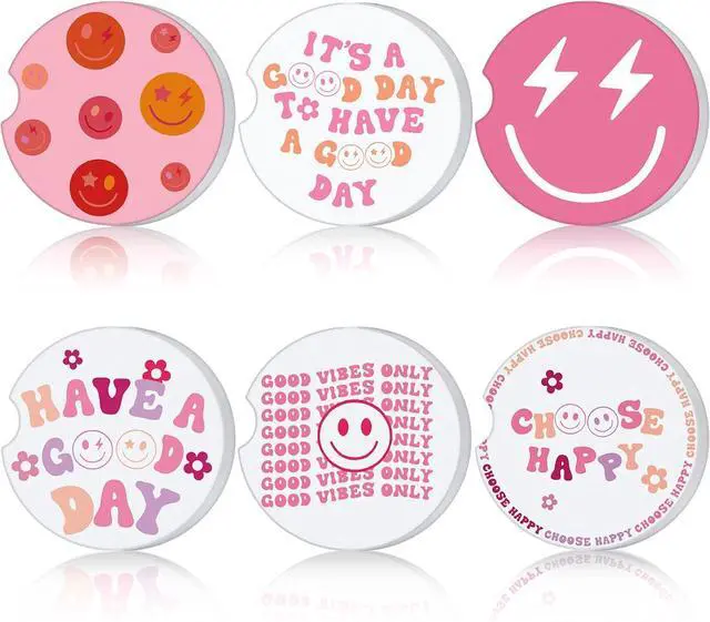 Main image of Zubebe 6 Pcs Car Coasters for Women Ceramic, Ceramic and Cork, Cute