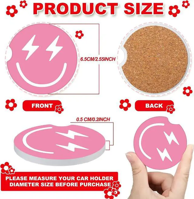 Alt view image 3 of 7 - Zubebe 6 Pcs Car Coasters for Women Ceramic, Ceramic and Cork, Cute
