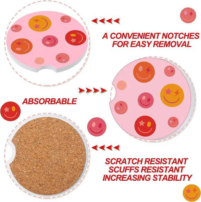 Alt view image 4 of 7 - Zubebe 6 Pcs Car Coasters for Women Ceramic, Ceramic and Cork, Cute