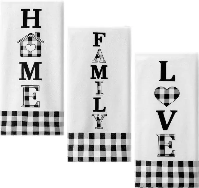 Main image of Tegeme 3 Pieces Christmas Buffalo Plaid Kitchen Towel, Black and White