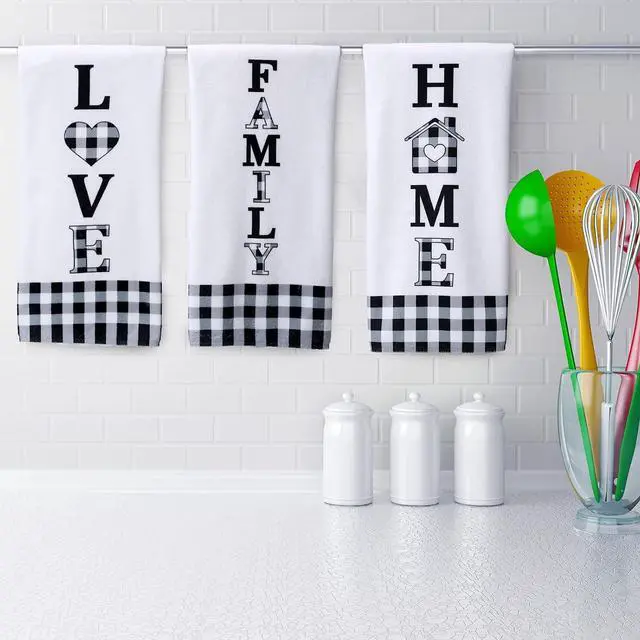 Alt view image 3 of 6 - Tegeme 3 Pieces Christmas Buffalo Plaid Kitchen Towel, Black and White