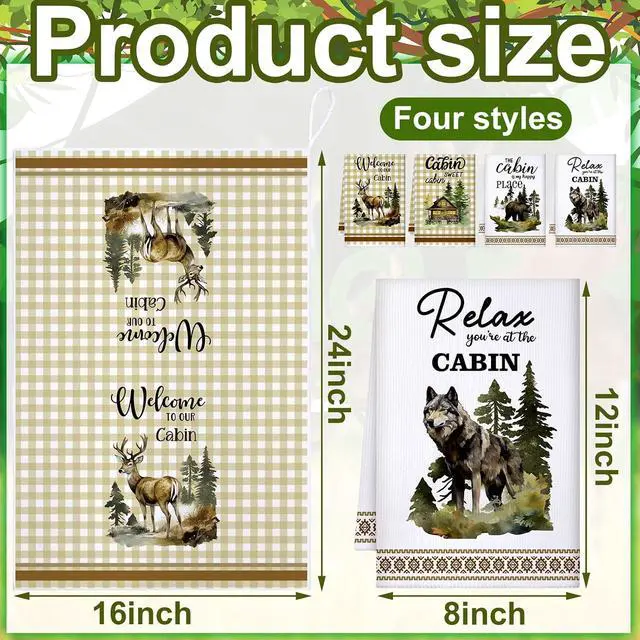 Alt view image 3 of 6 - Buryeah 4 Pcs Cabin Kitchen Towels Set 23. 6 x 16 Inches Wildlife Deer Bear Dish Towels Log Rustic Cabin Decor Soft Absorbent Hand Tea Dishcloth for Home Kitchen Bathroom Farmhouse Campers