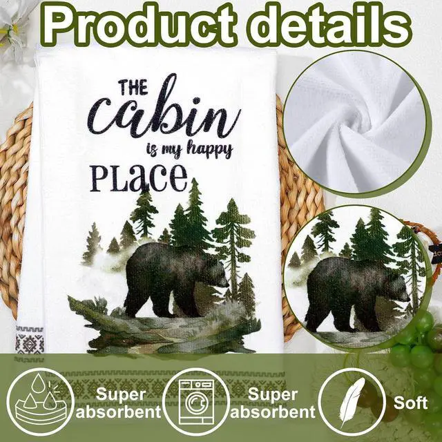Alt view image 5 of 6 - Buryeah 4 Pcs Cabin Kitchen Towels Set 23. 6 x 16 Inches Wildlife Deer Bear Dish Towels Log Rustic Cabin Decor Soft Absorbent Hand Tea Dishcloth for Home Kitchen Bathroom Farmhouse Campers
