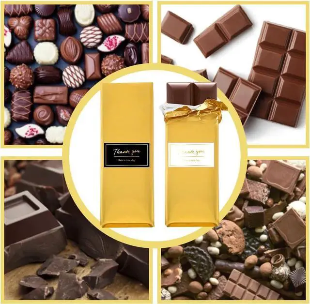 Alt view image 3 of 7 - 100 PCS Chocolate Bar Foil Wrappers, 11 x 7.9 Inch Aluminum Foil Candy Wrappers with 120PCS Thank You Stickers, Chocolate Bar Packaging Papers for Gift Wrapping, Gold