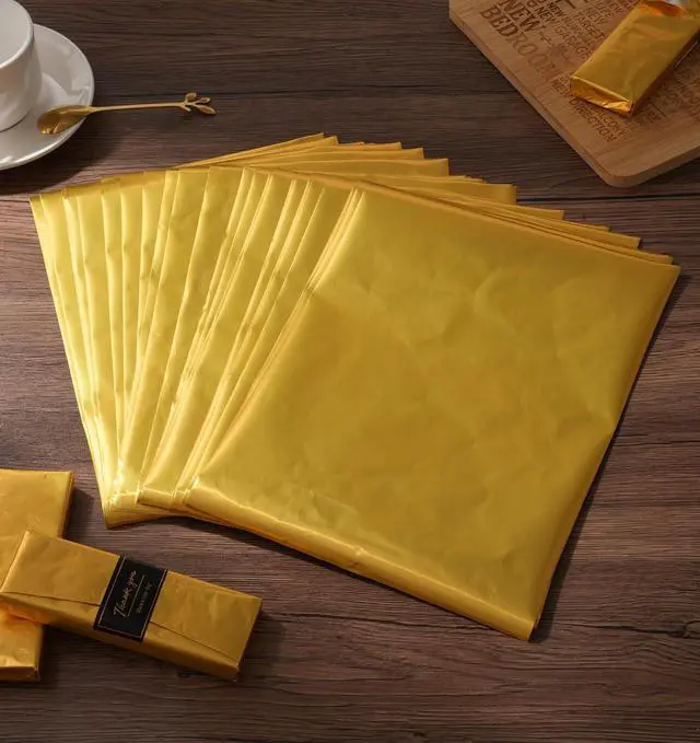 Alt view image 7 of 7 - 100 PCS Chocolate Bar Foil Wrappers, 11 x 7.9 Inch Aluminum Foil Candy Wrappers with 120PCS Thank You Stickers, Chocolate Bar Packaging Papers for Gift Wrapping, Gold