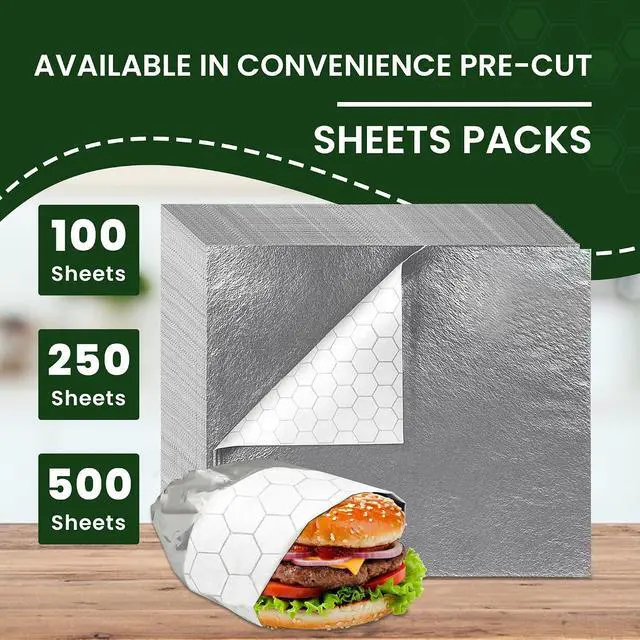 Alt view image 4 of 7 - 100 Sheets - Sandwich Wrapping Paper Sheets With Foil Backing - Burrito Wrappers Sandwich Paper Wraps - Food Wrapping Deli Wraps - 10.5 x 14 Inches