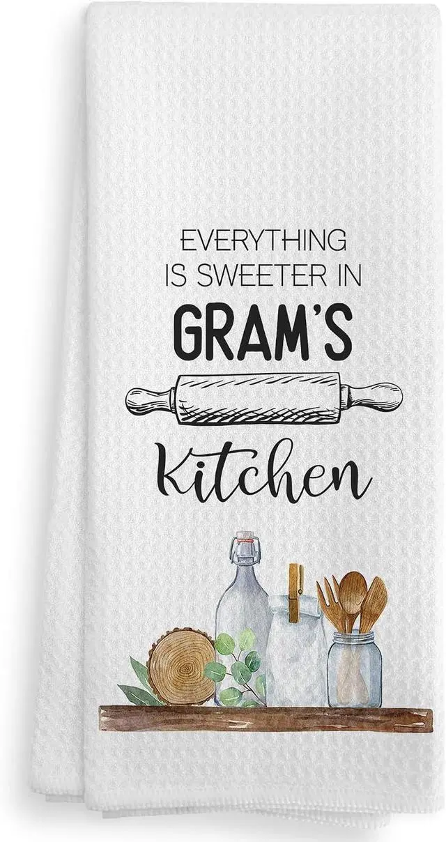 Main image of Gram's Kitchen Towels and Dishcloths, Gram Grandma Gifts Gift for Grandma Mothers Day Christmas Birthday from Grandkids, Gram Drying Cloth Hand Towels Tea Towels for Bathroom Kitchen, 16×24 Inch