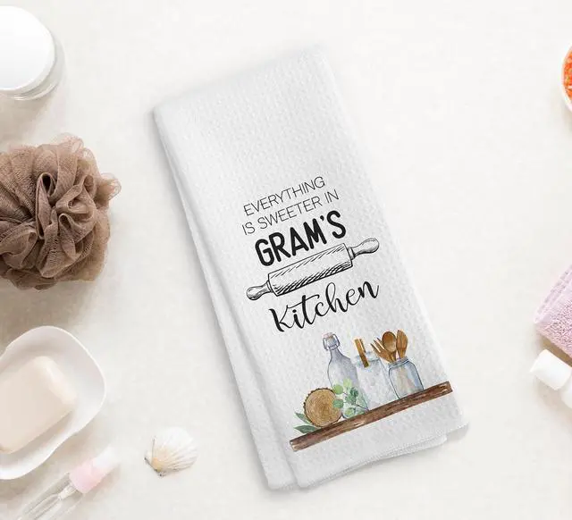 Alt view image 2 of 7 - Gram's Kitchen Towels and Dishcloths, Gram Grandma Gifts Gift for Grandma Mothers Day Christmas Birthday from Grandkids, Gram Drying Cloth Hand Towels Tea Towels for Bathroom Kitchen, 16×24 Inch
