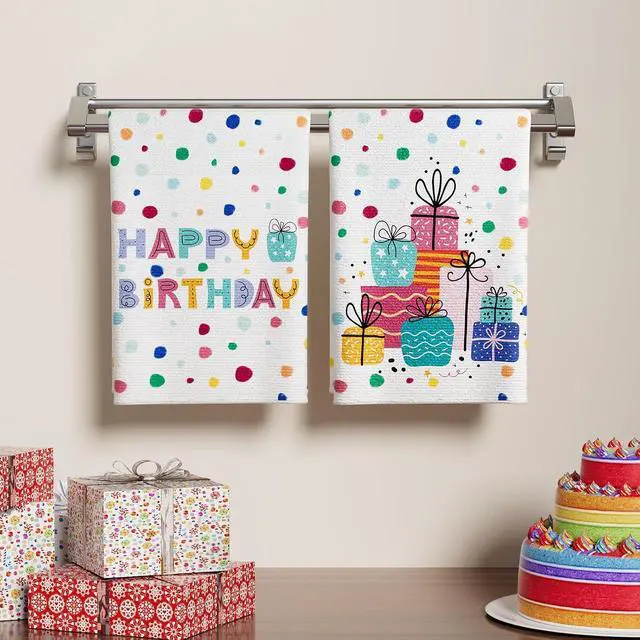 Alt view image 2 of 5 - XCHI Happy Birthday Gifts Dish Towels Set of 2 Home Decorations 18x26 Inch