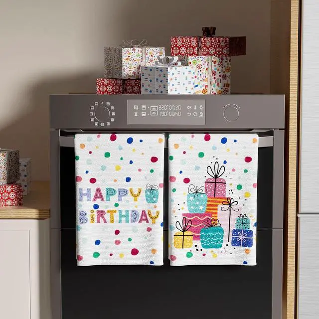Alt view image 3 of 5 - XCHI Happy Birthday Gifts Dish Towels Set of 2 Home Decorations 18x26 Inch