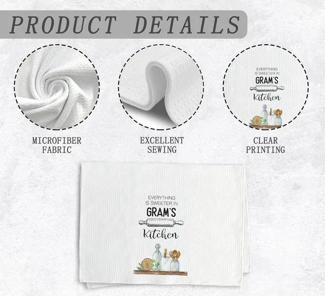 Alt view image 7 of 7 - Gram's Kitchen Towels and Dishcloths, Gram Grandma Gifts Gift for Grandma Mothers Day Christmas Birthday from Grandkids, Gram Drying Cloth Hand Towels Tea Towels for Bathroom Kitchen, 16×24 Inch