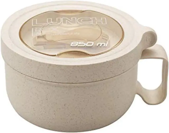 Main image of Rarapop 28.7oz Microwave Soup Bowl Containers with Lids, Wheat Straw Ramen Noodles Cup Mug for Instant Noodles,Oatmeal, Gumbo, Salad,Crunch,Cereal & More - Easy-Grip Design, Beige
