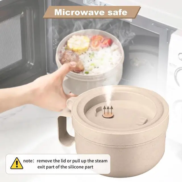 Alt view image 4 of 6 - Rarapop 28.7oz Microwave Soup Bowl Containers with Lids, Wheat Straw Ramen Noodles Cup Mug for Instant Noodles,Oatmeal, Gumbo, Salad,Crunch,Cereal & More - Easy-Grip Design, Beige