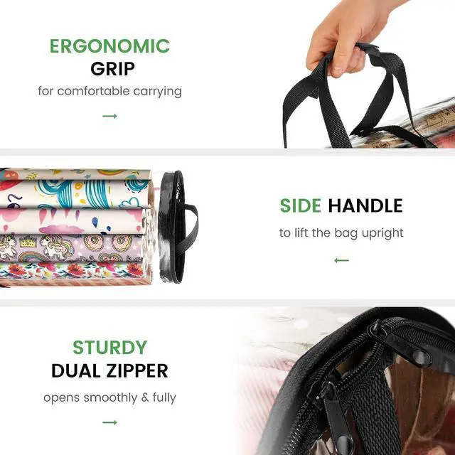 Alt view image 4 of 7 - ZOBER Round Christmas Gift Wrapping Paper Organizer Storage - 40 Inch Gift Wrap Storage Containers - Wrapping Paper Holder, Clear PVC Waterproof, Fits 25 Standard Rolls - Black