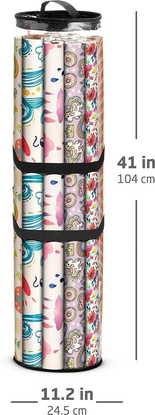 Alt view image 6 of 7 - ZOBER Round Christmas Gift Wrapping Paper Organizer Storage - 40 Inch Gift Wrap Storage Containers - Wrapping Paper Holder, Clear PVC Waterproof, Fits 25 Standard Rolls - Black
