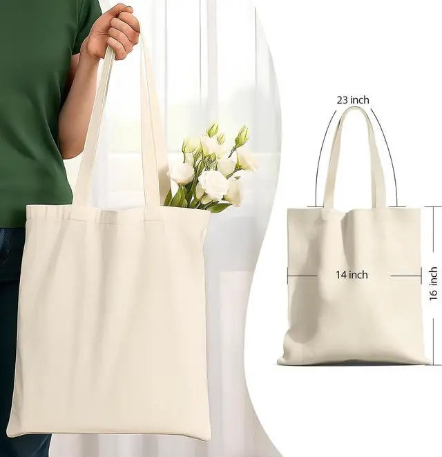 Alt view image 2 of 6 - 1-200 Pack Available Canvas Reusable Tote Bags with Handle, 1 Pack