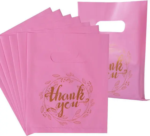 Main image of Wishop 100 Pieces Thank You Merchandise Bags, 6.3x7.9 Inches, Pink