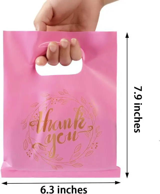 Alt view image 2 of 7 - Wishop 100 Pieces Thank You Merchandise Bags, 6.3x7.9 Inches, Pink