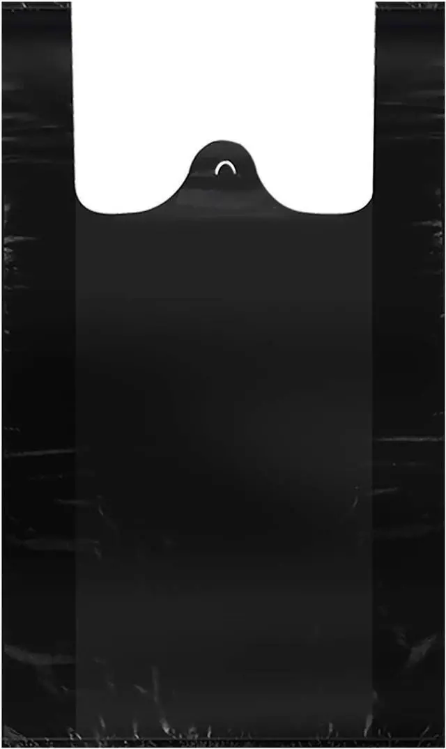 Main image of LazyMe Black Plastic Bags with Handles, T Shirt Bags 12x20 Inch, 50 Count