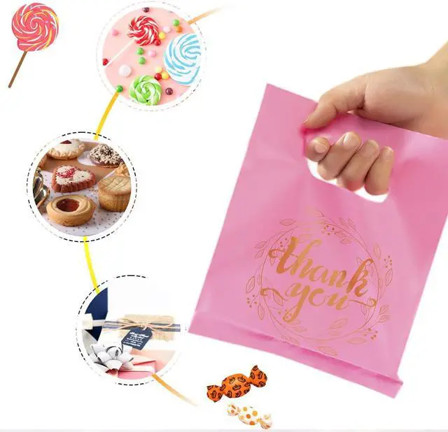 Alt view image 6 of 7 - Wishop 100 Pieces Thank You Merchandise Bags, 6.3x7.9 Inches, Pink