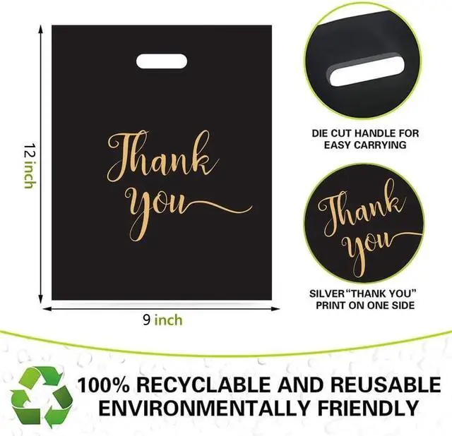 Alt view image 2 of 6 - Thank You Merchandise Bags, 100 Pack, 9x12 inches, Extra Thick, Retail Plastic Shopping Gift Bags, Tear Resistant and Strong