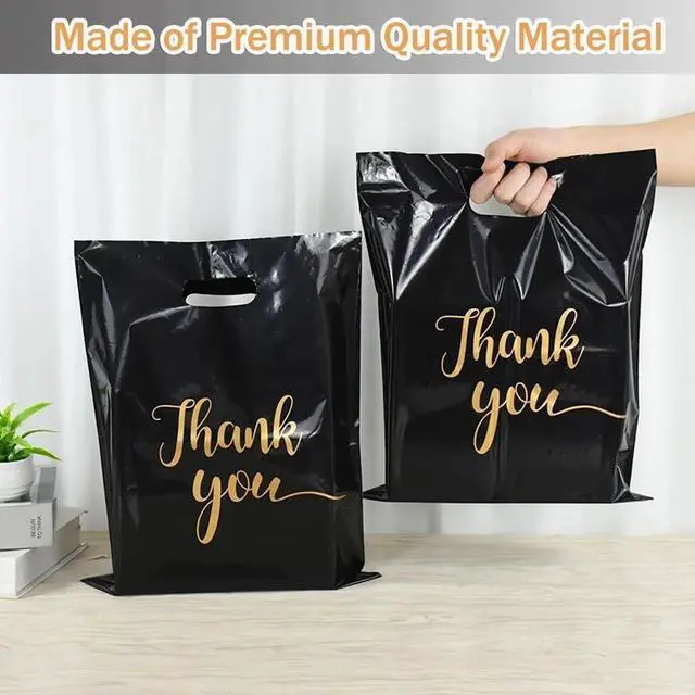 Alt view image 4 of 6 - Thank You Merchandise Bags, 100 Pack, 9x12 inches, Extra Thick, Retail Plastic Shopping Gift Bags, Tear Resistant and Strong