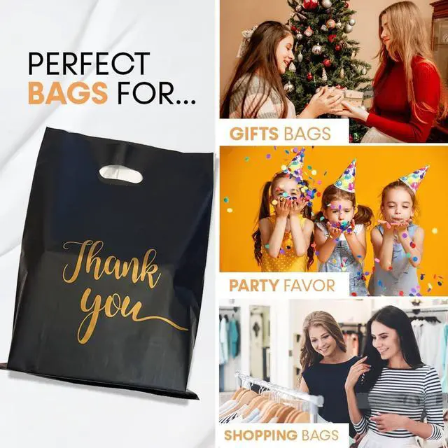 Alt view image 5 of 6 - Thank You Merchandise Bags, 100 Pack, 9x12 inches, Extra Thick, Retail Plastic Shopping Gift Bags, Tear Resistant and Strong