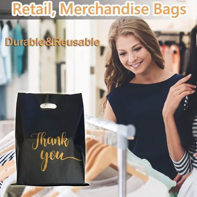 Alt view image 6 of 6 - Thank You Merchandise Bags, 100 Pack, 9x12 inches, Extra Thick, Retail Plastic Shopping Gift Bags, Tear Resistant and Strong