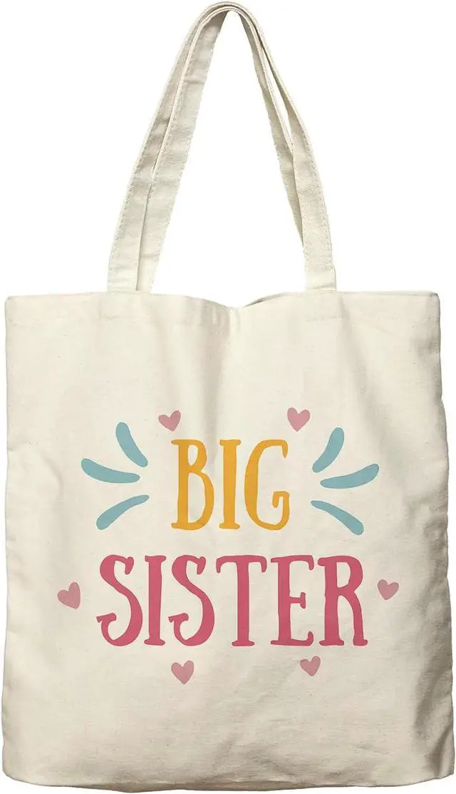 Main image of Dlzdn Big Sister Canvas Tote Bag For Women Aesthetic Cute Big Sister Tote Bag Shopping Grocery Bag Beach Bag Gifts for Women Teacher Bag Reusable Grocery Bag