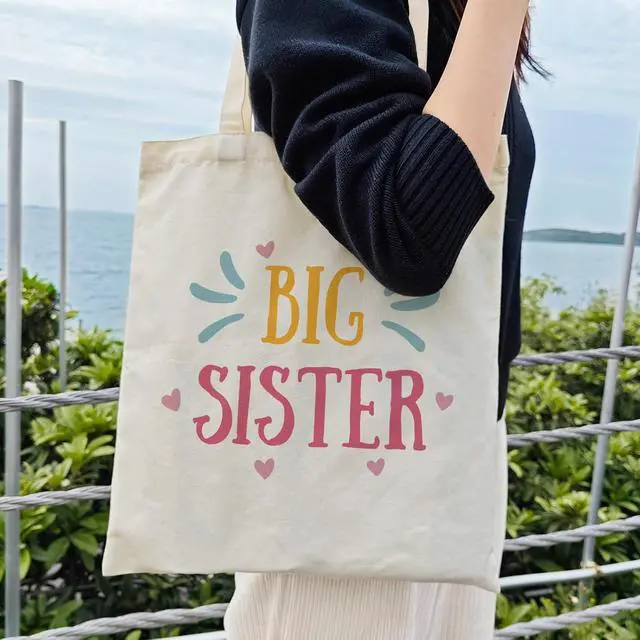 Alt view image 2 of 6 - Dlzdn Big Sister Canvas Tote Bag For Women Aesthetic Cute Big Sister Tote Bag Shopping Grocery Bag Beach Bag Gifts for Women Teacher Bag Reusable Grocery Bag