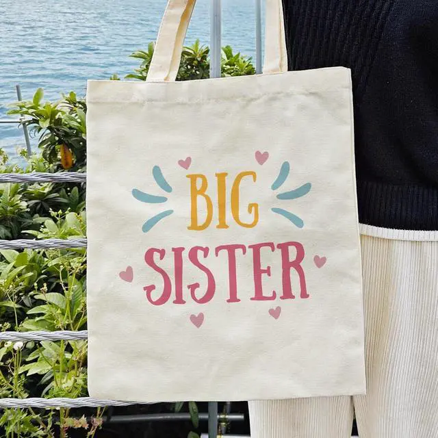 Alt view image 3 of 6 - Dlzdn Big Sister Canvas Tote Bag For Women Aesthetic Cute Big Sister Tote Bag Shopping Grocery Bag Beach Bag Gifts for Women Teacher Bag Reusable Grocery Bag