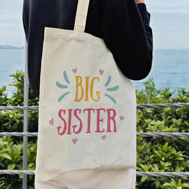 Alt view image 4 of 6 - Dlzdn Big Sister Canvas Tote Bag For Women Aesthetic Cute Big Sister Tote Bag Shopping Grocery Bag Beach Bag Gifts for Women Teacher Bag Reusable Grocery Bag