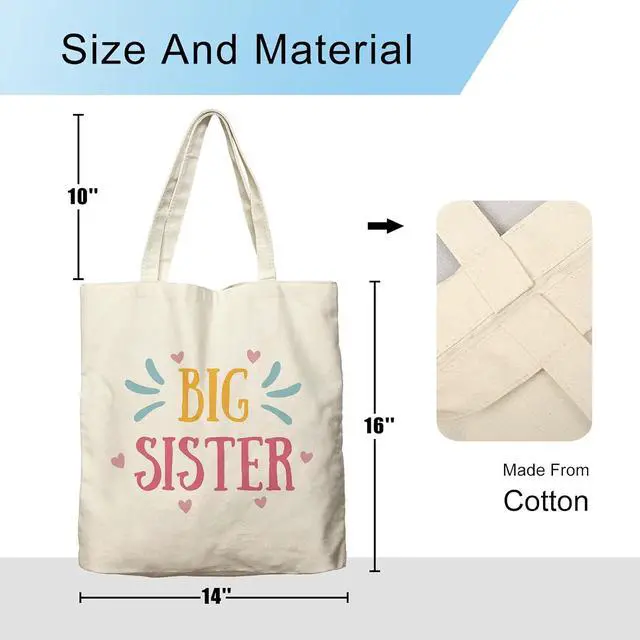 Alt view image 6 of 6 - Dlzdn Big Sister Canvas Tote Bag For Women Aesthetic Cute Big Sister Tote Bag Shopping Grocery Bag Beach Bag Gifts for Women Teacher Bag Reusable Grocery Bag