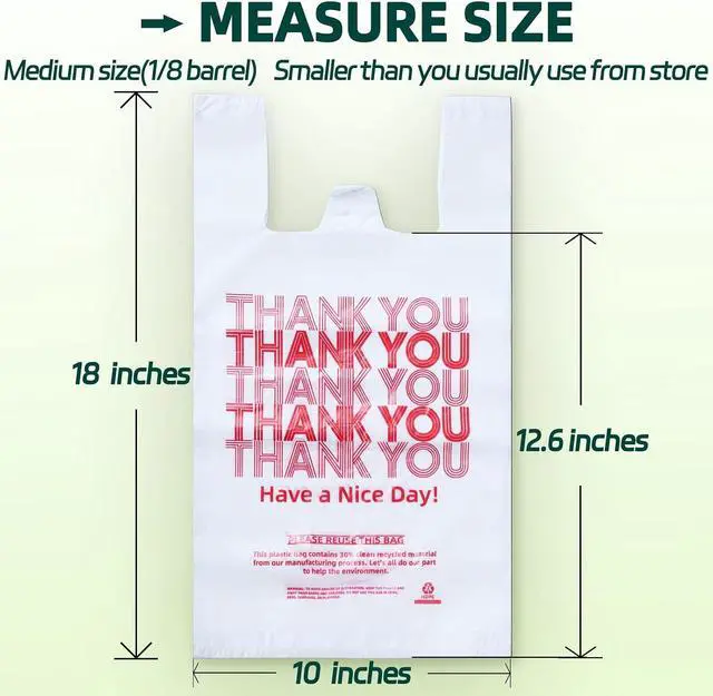 Alt view image 3 of 6 - YovhVon Medium Size 100 Count Plastic Bags with Handles, T-Shirt Bags, Thank You bags, Shopping Bag, Grocery bag, |for Store, Carry, Pack, Retail|, White, 1/8 Barrel, 10"x5"x18"