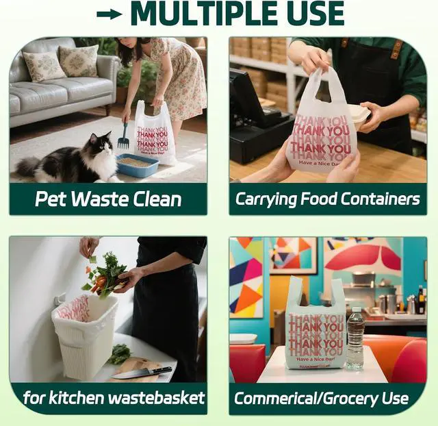 Alt view image 5 of 6 - YovhVon Medium Size 100 Count Plastic Bags with Handles, T-Shirt Bags, Thank You bags, Shopping Bag, Grocery bag, |for Store, Carry, Pack, Retail|, White, 1/8 Barrel, 10"x5"x18"