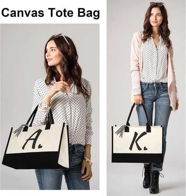 Alt view image 2 of 6 - shenee Initial Canvas Tote Bag, Personalized Beach Bags Gift for Women