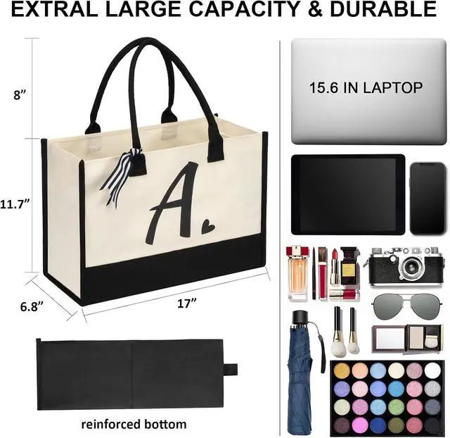 Alt view image 4 of 6 - shenee Initial Canvas Tote Bag, Personalized Beach Bags Gift for Women
