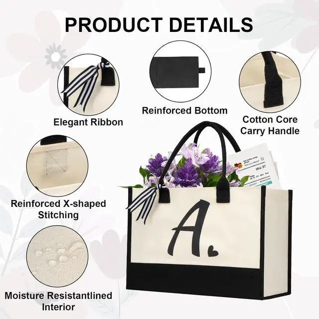 Alt view image 5 of 6 - shenee Initial Canvas Tote Bag, Personalized Beach Bags Gift for Women