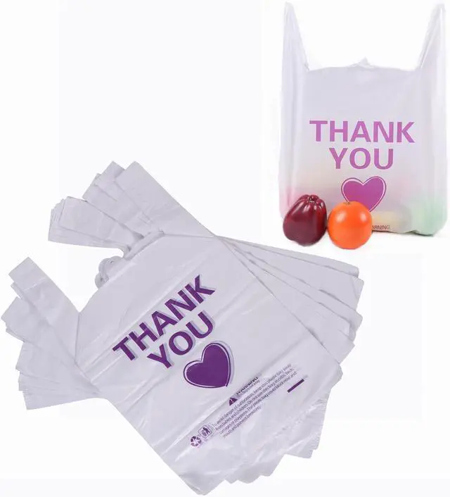 Alt view image 2 of 6 - ysmile Thank You T Shirt Plastic Shopping Bag Rusable for Grocery Small Business Food To Go Bag with Handle 12x19 Inch 50 pcs - White