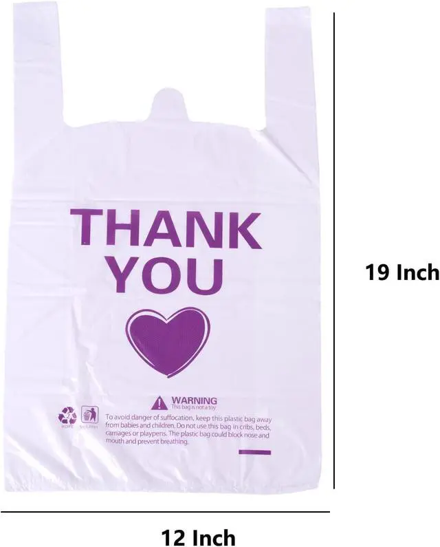 Alt view image 3 of 6 - ysmile Thank You T Shirt Plastic Shopping Bag Rusable for Grocery Small Business Food To Go Bag with Handle 12x19 Inch 50 pcs - White